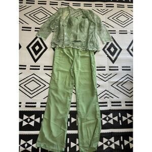 Women's 3 Piece Pants Suit Green, Size 14